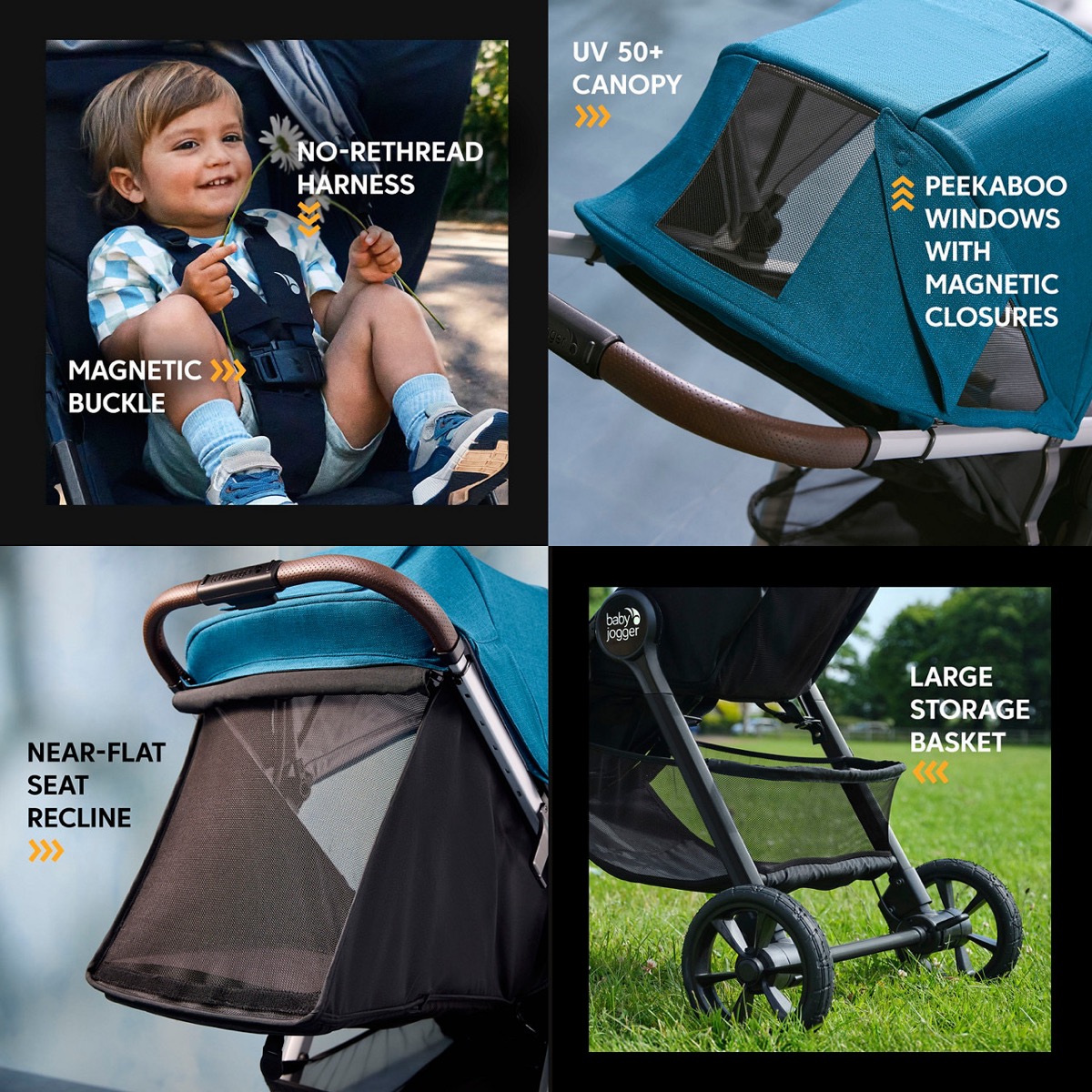 City Mini GT3 all-terrain stroller in Rich Black being pushed on a walk