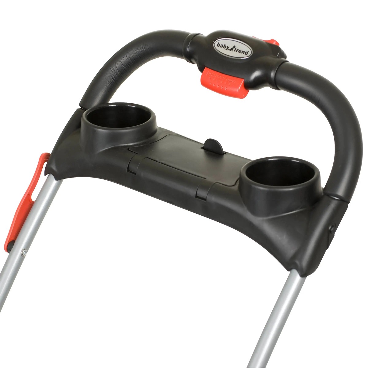 Official Baby Trend product-page lifestyle photo showing the Snap-N-Go EX Universal carrier in use with an infant car seat on the frame