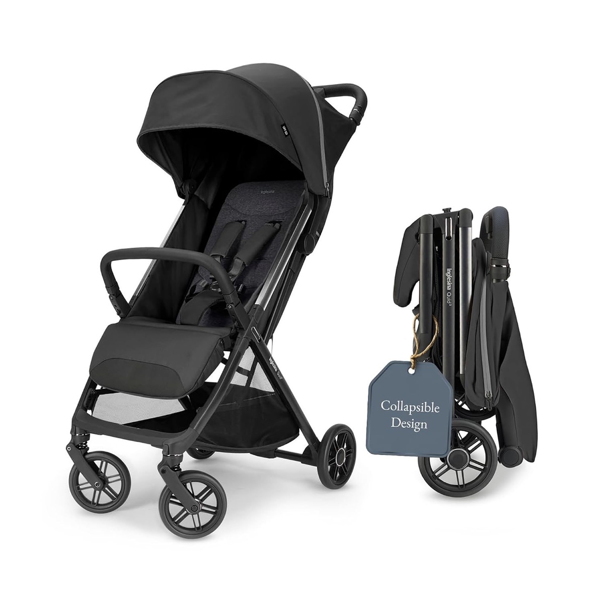 Inglesina Quid3 travel stroller in Cosmic Black, the base 'Cosmic Black Stroller' configuration as sold on Amazon US