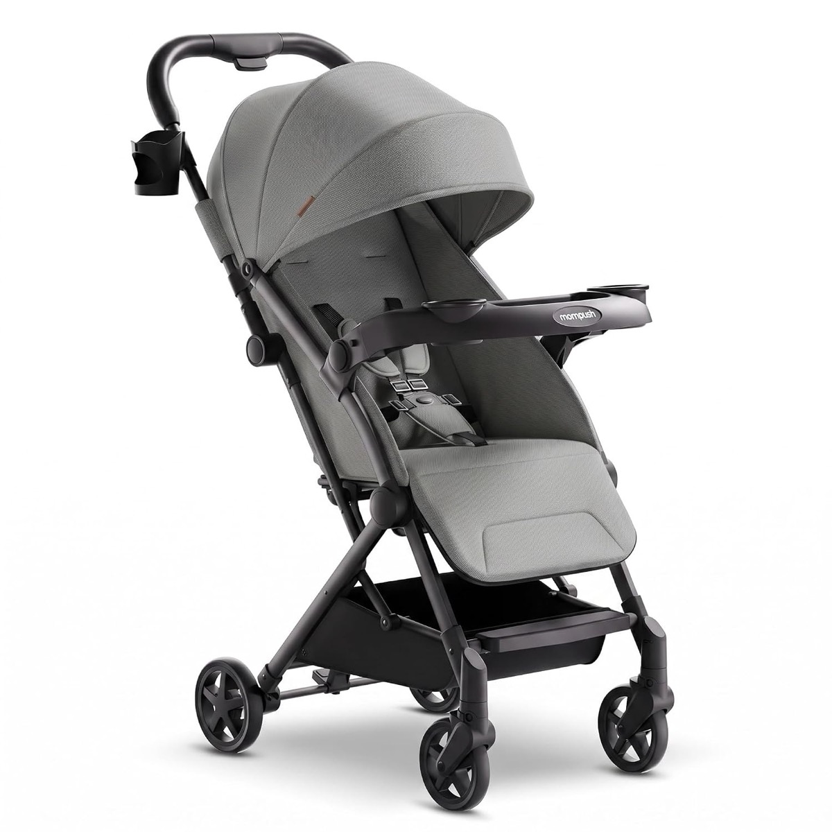 Grey Mompush Lithe V2 stroller shown in the retailer listing gallery for the exact ASIN (Grey colorway image set)