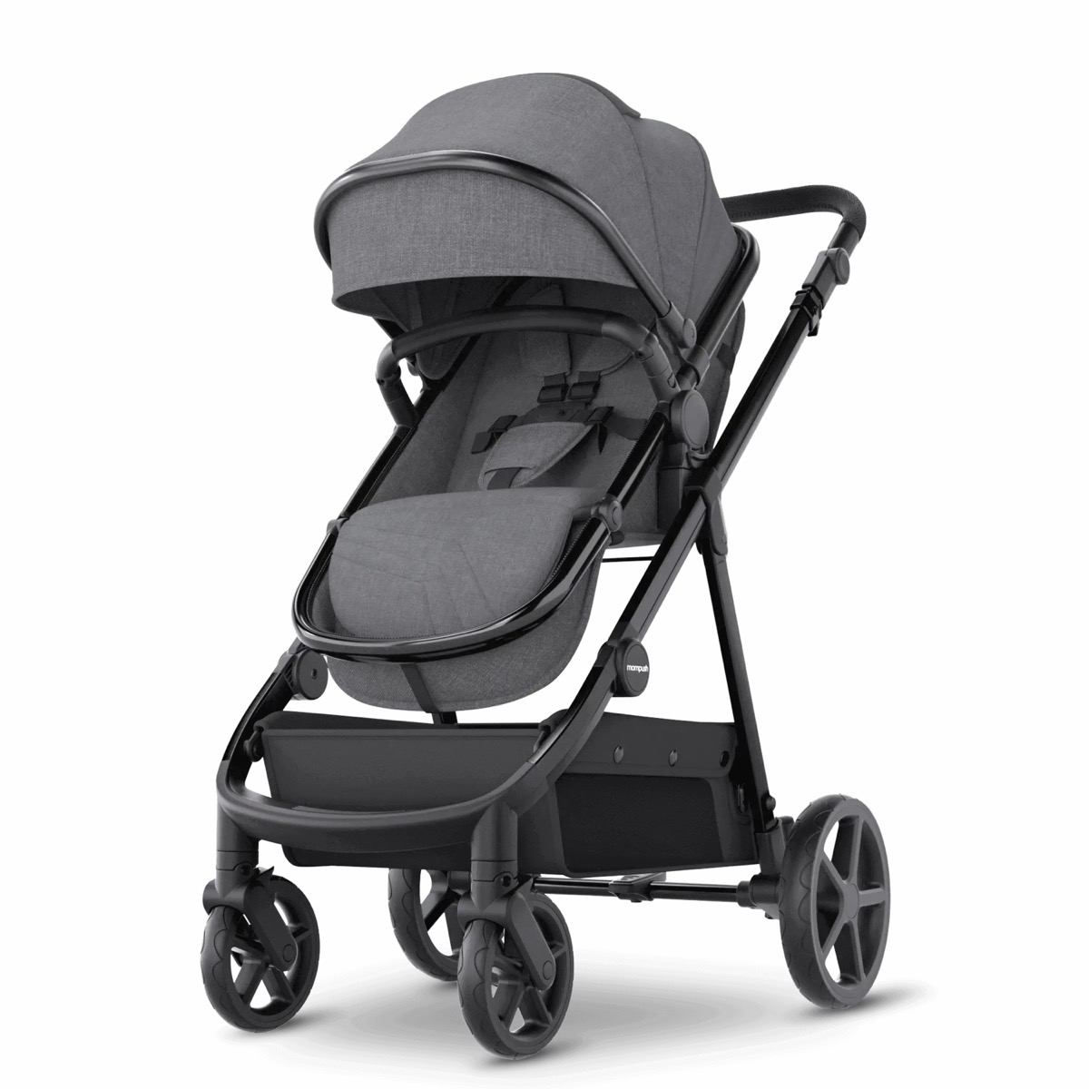 Mompush Meteor 2 stroller in Gray, main hero studio shot from the official product page gallery