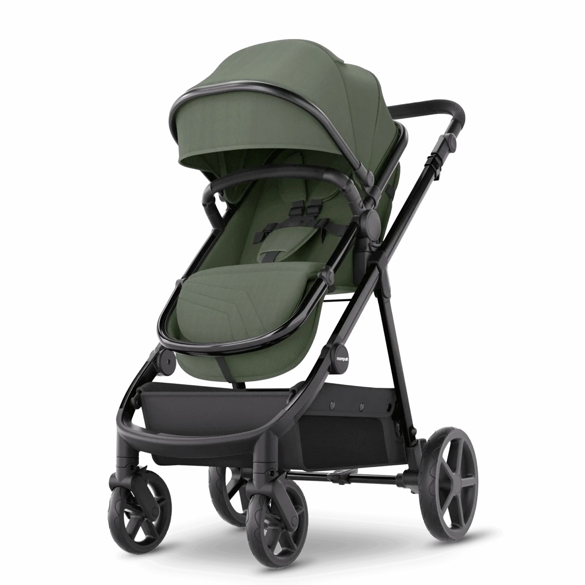 Mompush Meteor 2 stroller in Forest green, main hero studio shot from the official product page gallery