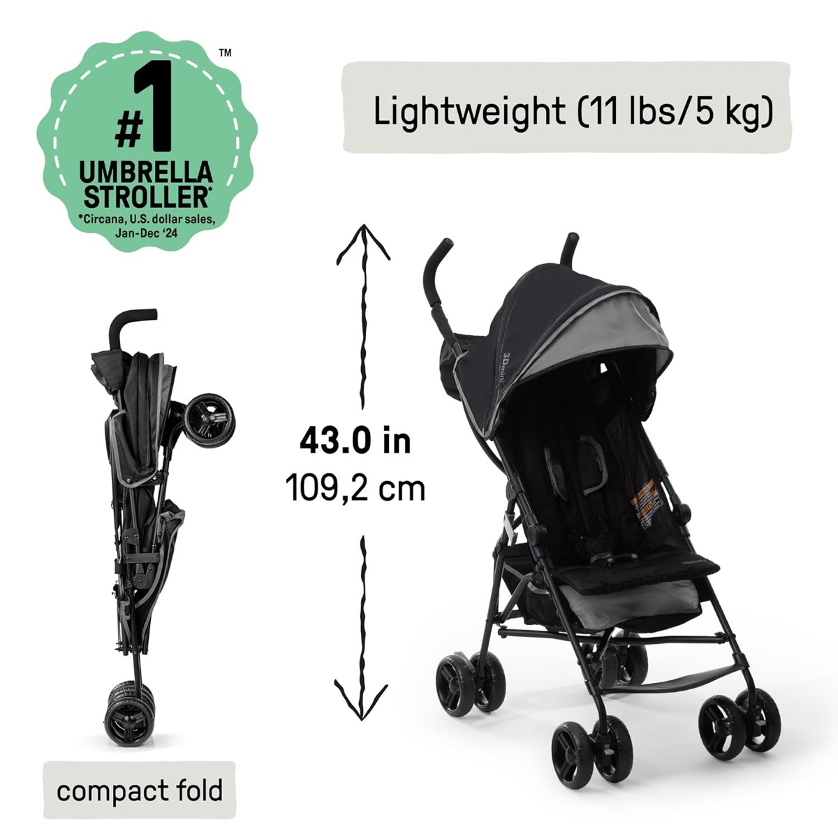 Summer by Ingenuity 3Dmini Convenience Stroller in Gray, detail view from the Gray listing gallery